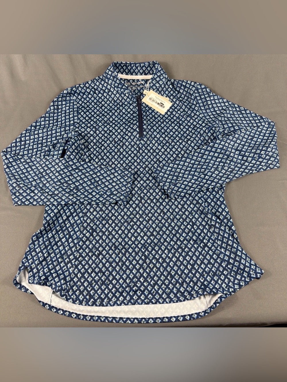 Peter Millar Womens Golf Pullover MR Sleeve Logo Print 1/4 Zip Medium Navy $115